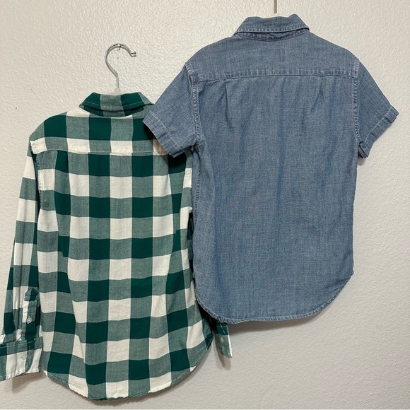 Crewcuts Shirts Boy's Size 4-5 Lot‎ Blue Green Cotton Denim Flannel Button Front - Picture 10 of 10